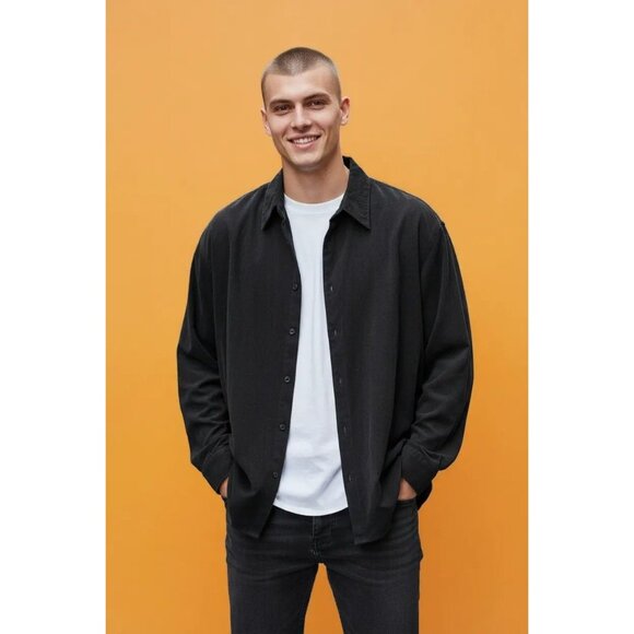 Kenneth Cole Reaction Black Corduroy Button-Down Shirt XXL - Picture 1 of 11